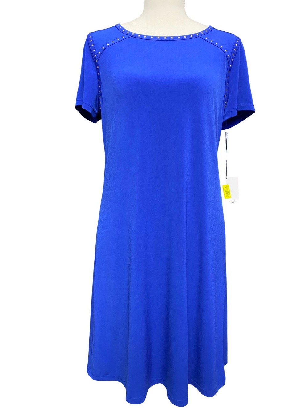 Calvin Klein NWT Blue Studded Shift Dress Women’s Size 8 Short Sleeve Sheath